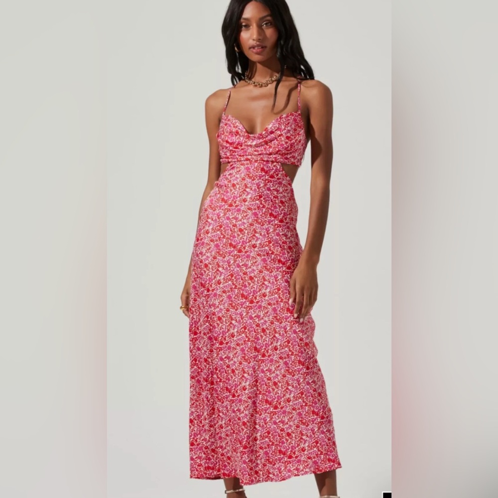 NWOT ASTR Colette Floral Satin Cutout Midi Dress- women’s medium